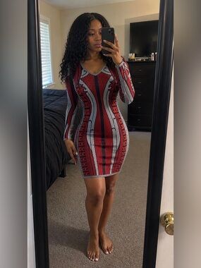 Derek Heart Red and Gray Patterned Mini Dress